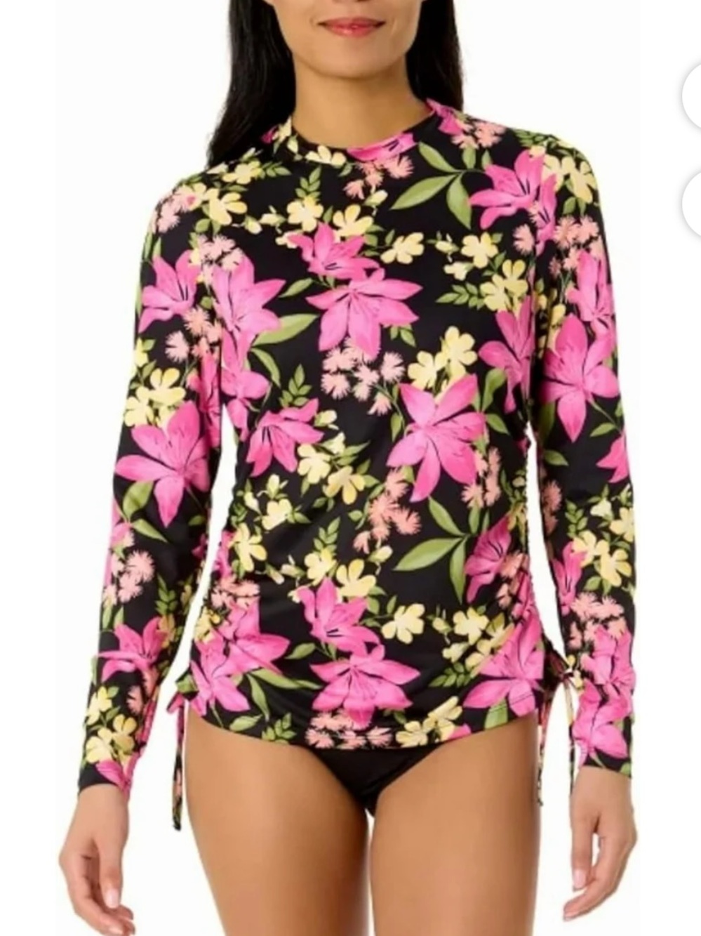 Hurley UPF 50+ Long-Sleeve Floral Rash Guard with Pink & Yellow Flowers